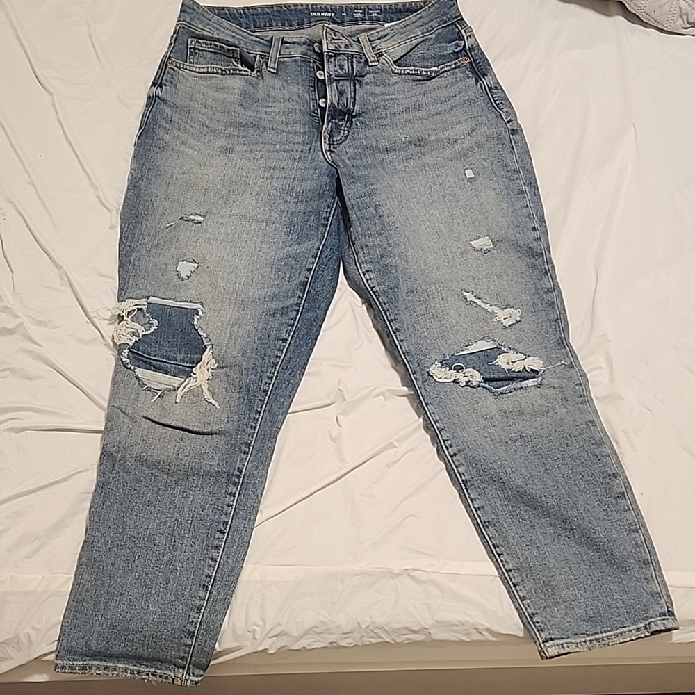 Old Navy O.G. High Rise Straight Distressed Light Blue Women's Jeans